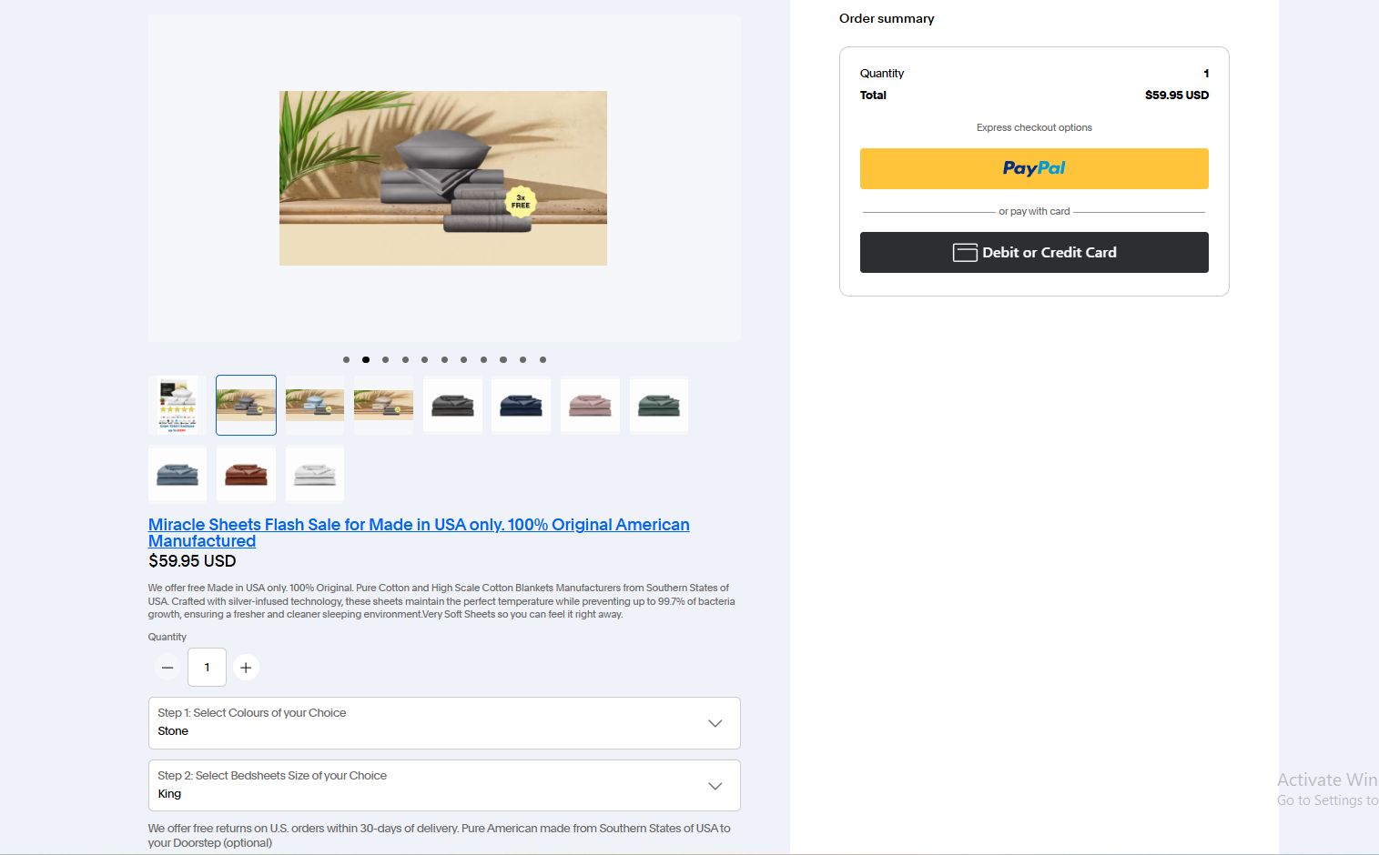 Miracle sheets checkout page